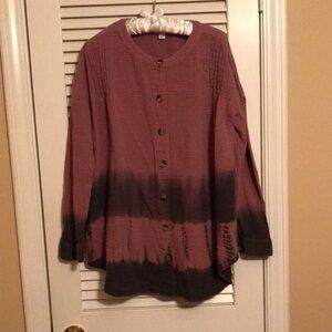 JJILL Women’s Tie Dye Blouse Top Rose Black Size M Boho gypsy spring tunic Flowy